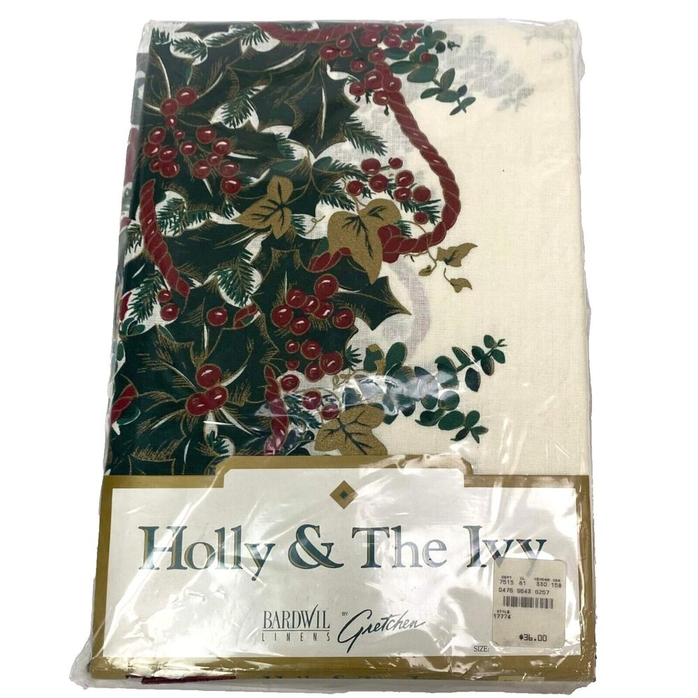 Holly & Ivy BARDWIL Christmas Season Linens Gretchen Floral Table Cloth  60x102